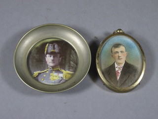 A portrait miniature "Gentleman" contained in a gilt frame 2" oval and a miniature tinted portrait of "Admiral Jellicoe" contained in a silver plated frame 3"