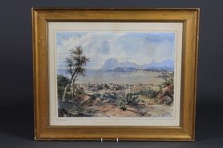 Watercolour drawing "Bay at La Ciotat Marseille" 12" x 17"  contained in a gilt frame