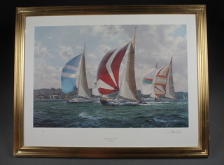 After J Steven Dews, a signed limited edition coloured print  "Summer Racing Off Cowes" 17" x 26"