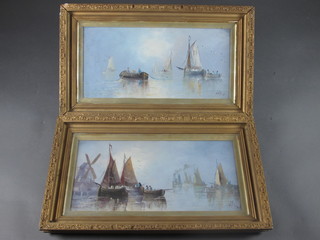 J Bale, a pair of Victorian oil paintings on boards "Seascapes with Fishing Boats", signed 11" x 23"