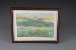 Rae Winter, impressionist watercolour drawing "River Scene" 9  1/2" x 13 1/2"