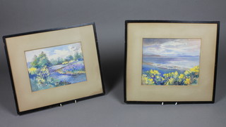 Caroline A Rose, a pair of watercolours "Beach Scene and River  Scene" 8" x 9 1/2" and 7" x 9 1/2"
