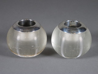 A pair of Edwardian circular glass match strikers with silver collars Birmingham 1903 3"