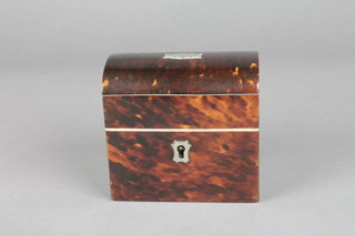 A Victorian arch shaped tortoiseshell and ivory mounted box with  hinged lid 3"