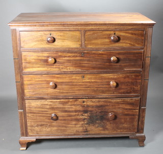 A Victorian mahogany chest of 2 short and 3 long drawers with  tore handles, raised on ogee bracket feet 48"w x 22"d x 48"h