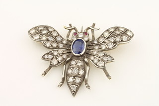 A gold brooch in the form of an insect set rubies, sapphires,  and diamonds, approx 2.5ct