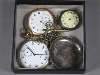 A gentleman's silver cased wristwatch, a Waltham open faced pocket watch and 1 other etc