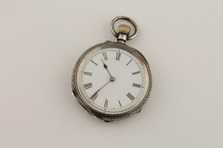 An open faced rob watch contained in a silver case