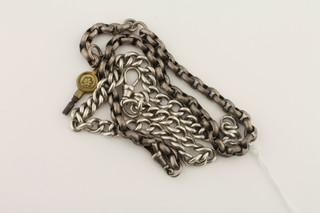 A silver curb link watch chain and a belcher link watch chain