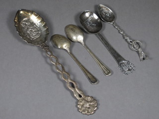 3 silver teaspoons and 2 Eastern white metal spoons