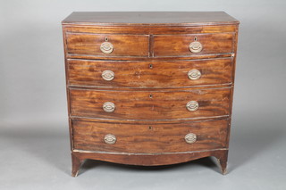 A 19th Century mahogany bow front chest of 2 short and 3 long drawers with brass handles, raised on bracket feet 40 1/2"w x  20"d x 40"h