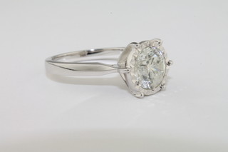 A lady's 18ct white gold dress ring/engagement ring set a  solitaire diamond, approx 2.02ct