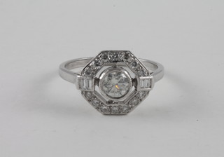 A lady's 18ct white gold Art Deco style dress ring set diamonds, approx 1ct