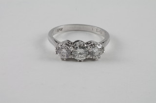 A lady's 18ct white gold dress ring set 3 diamonds approx 1.51ct