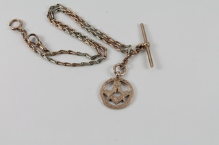 A 2 colour gold dress watch chain 13" hung a 9ct gold Masonic pendant