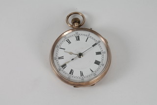 A gentleman's open faced chronograph pocket watch contained in  a 9ct gold case