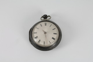 A fusee pair cased pocket watch by Handscomb of Ampthill contained in a silver case, London 1813, movement requires  major attention