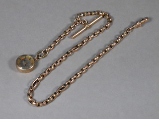 A gold belcher link Albert watch chain hung a gold cased  compass 14"