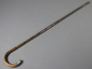 A bamboo walking stick with silver mount