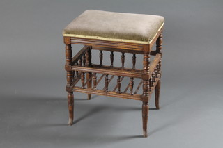 A Victorian rectangular mahogany stool with bobbin turned decoration 17 1/2"w x 13 1/2"d x 21"h