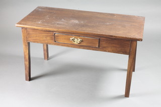 An 18th Century elm side table fitted a drawer, cut down, 36"w  x 17"d x 20"h