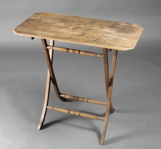 A Victorian bleached mahogany lozenge shaped folding coaching  table 30"w x 15"d x 28"h