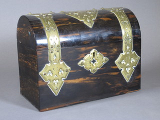 A Victorian Coromandel domed and brass mounted trinket box  with hinged lid 9"w x 4 1/2"d x 6 1/2"h