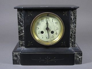 A 19th Century French 8 day striking clock with enamelled dial  and Arabic numerals contained in a marble case