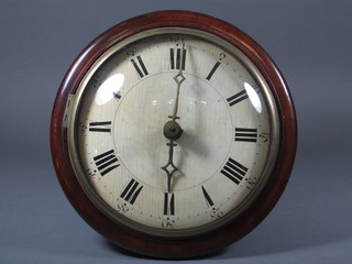 A Continental postman's alarm clock the 9" painted dial with  Roman numerals contained in a mahogany case