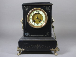 A 19th Century French 8 day striking mantel clock with  enamelled dial and Arabic numerals contained in a black marble  case