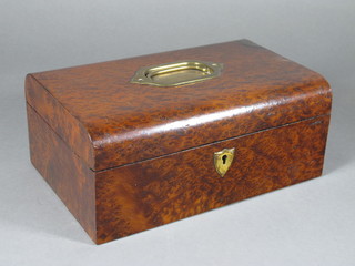 A Victorian figured walnut dome shaped trinket box with brass escutcheon 9 1/2"w x 6"d x 4"h