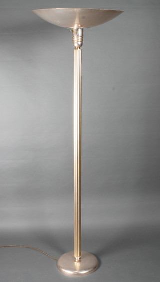 An Art Deco style copper standard lamp with reeded column 71"  ILLUSTRATED