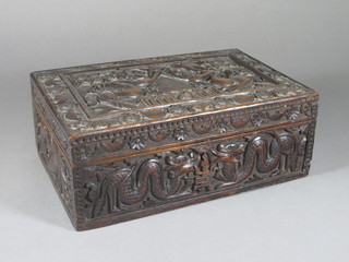 An Oriental carved trinket box