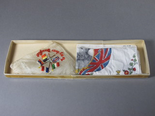 A WWI silk handkerchief embroidered the 5 flags of the Allies -  To My Dear Daughter, together with a handkerchief to commemorate the Coronation of King George VI 1937