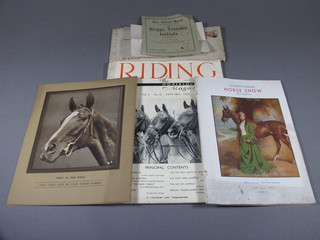 Two editions of "Riding, The Horse Lovers Magazine" - 1936  and 1937 and a programme for the afternoon performance of The  1935 International Horse Show