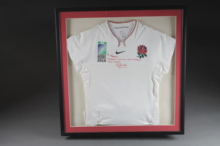 A 2010 England World Rugby Cup shirt signed S Hunter