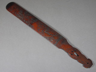An Oriental carved wooden newspaper opener 16"