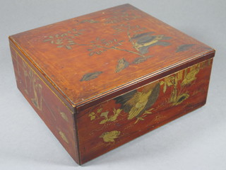 An Oriental square lacquered box 8"