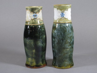 A pair of green glazed Royal Doulton vases, bases marked Royal Doulton 8079 8"