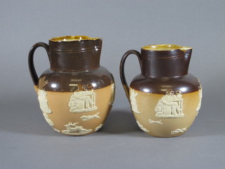 A Royal Doulton brown salt glazed hunting jug 7" and 1 other 6"