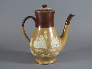 A Royal Doulton brown glazed hunting coffee pot 9"