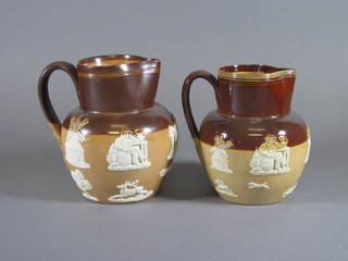 A Royal Doulton brown glazed hunting jug 6" and 1 other 5 1/2"