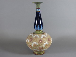 A Royal Doulton blue and brown glazed club shaped vase, base  impressed Doulton 5093 16"