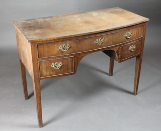 A Georgian style mahogany bow front dressing table fitted 1 long  drawer above 2 short drawers, raised on square tapering supports  41"w x 20"d x 31"h