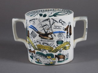 A 19th Century Staffordshire twin handled loving cup decorated  The Farmers Prayer 4"