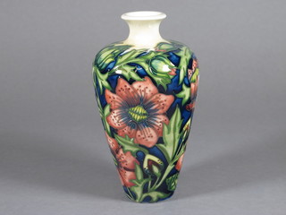 A Moorcroft waisted vase decorated pheasants eye, , the base  impressed Moorcroft England and incised LK and with leaf mark,  designed by Shirley Hayes, sold in 2001 7"