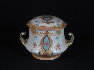 An Edwardian W Adams & Co twin handled dressing table jar  and cover with swag decoration 3"