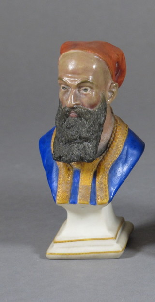A Copeland porcelain bust of a Turk raised on a square base 3  1/2"