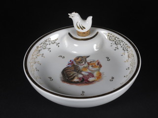 A childs French warming plate decorated kittens 6"