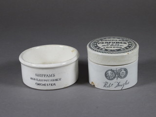 A cylindrical Douglas toothpaste jar and cover 3" and 1 other jar  3 1/2"